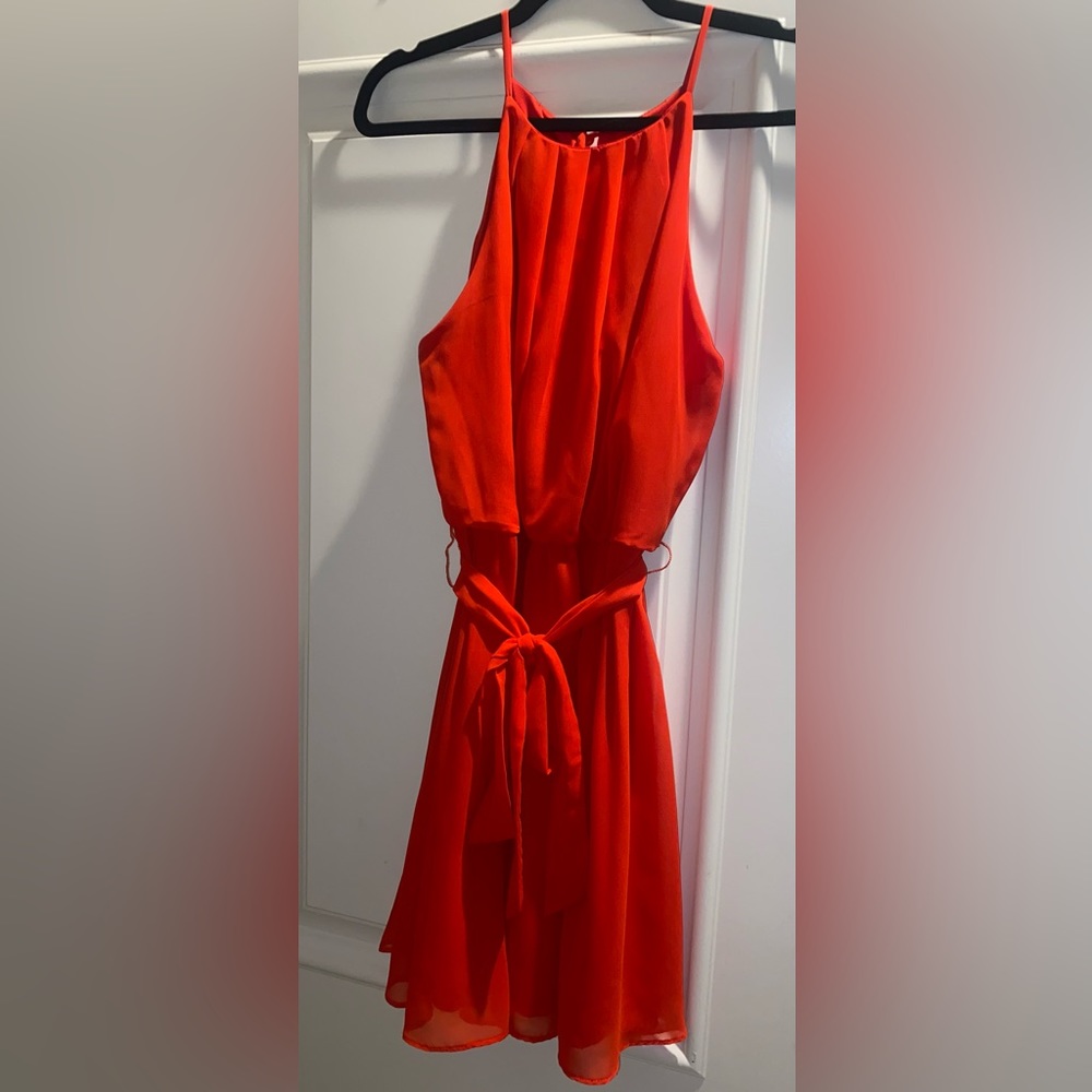 Bright red chiffon dress
